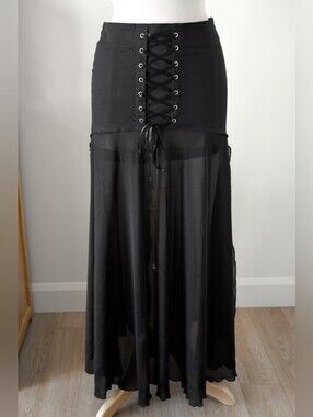MADE IN QUEBEC - Agace 2010 rare lace-up maxi skirt with mesh panels SMALL